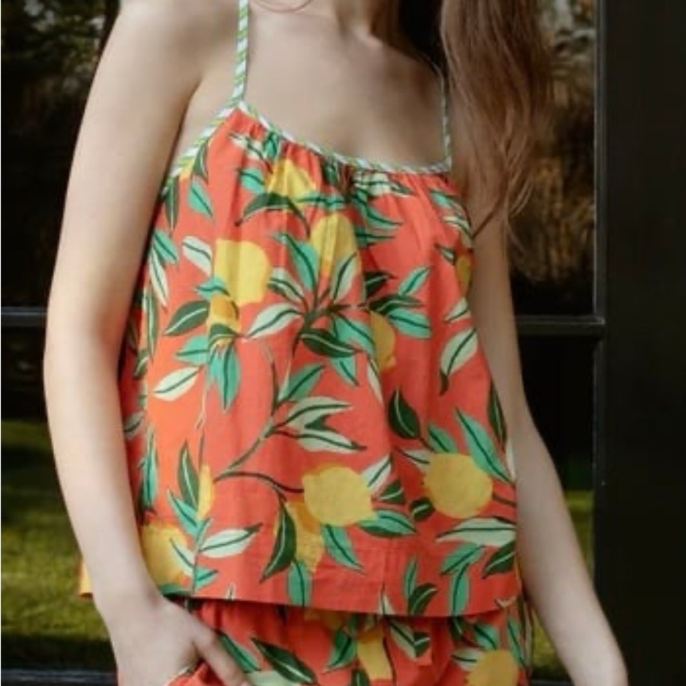 Printfresh Anthropologie Cotton Loungewear Set in Lemon Zest Print EUC Sz XL